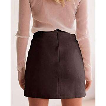 ELSTAROA Women's Faux Suede High Waist Button A-Line Mini Pencil Skirt