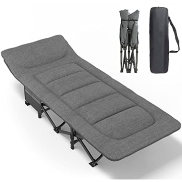 ATORPOK Camping Cot for Adults - Portable Folding Bed with Cushion and Pillow, Supports 450 lbs (Gre...