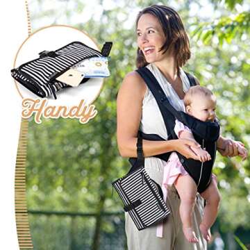 Portable Diaper Changing Pad Clutch, Travel Changer Station Kit for Baby and Infant with Extra Long Mat by Pantheon, Holds Diapers and Wipes (Black Breton Stripes)