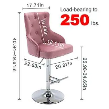 Irene House Adjustable Velvet Fabric Bar Stool for Dining