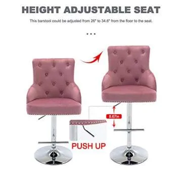 Irene House Adjustable Velvet Fabric Bar Stool for Dining