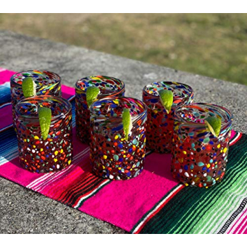 Hand Blown Confetti Rock Tumbler Glasses – Set of 6