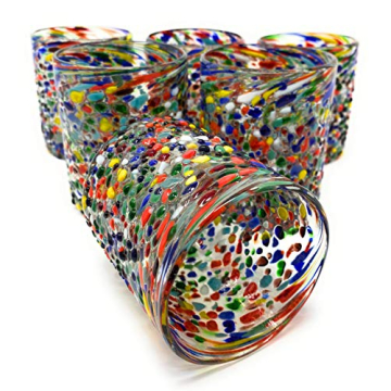 Hand Blown Confetti Rock Tumbler Glasses – Set of 6