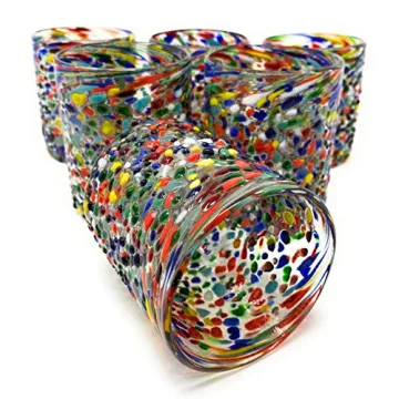 Hand Blown Confetti Rock Tumbler Glasses – Set of 6