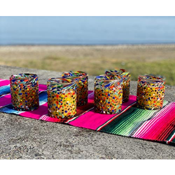 Hand Blown Confetti Rock Tumbler Glasses – Set of 6