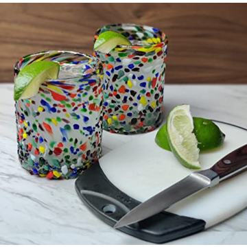 Hand Blown Confetti Rock Tumbler Glasses – Set of 6
