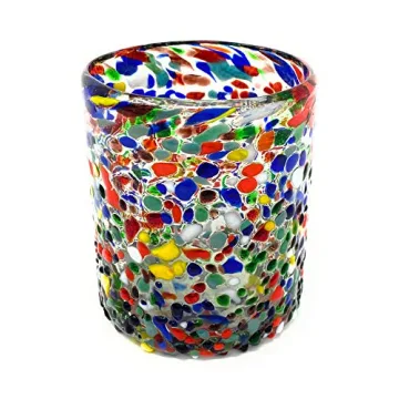 Hand Blown Confetti Rock Tumbler Glasses – Set of 6