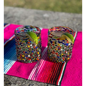 Hand Blown Confetti Rock Tumbler Glasses – Set of 6