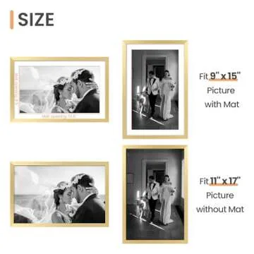 upsimples 11x17 Picture Frame, Display Pictures 9x15 with Mat or 11 x 17 Without, Wall Hanging Poster Frames, Gold, 1 Pack