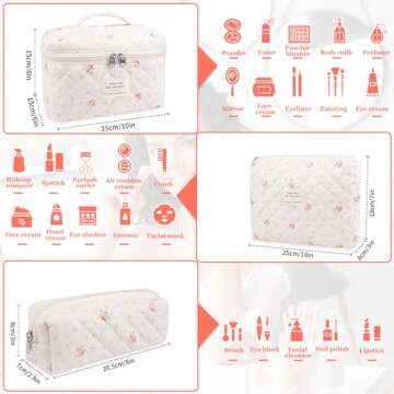 Stylish Quilted Floral Makeup Bag Set for Women