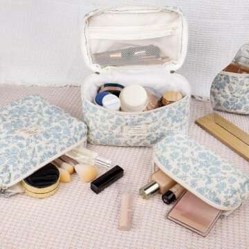 Stylish Quilted Floral Makeup Bag Set for Women