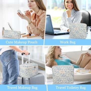 Stylish Quilted Floral Makeup Bag Set for Women