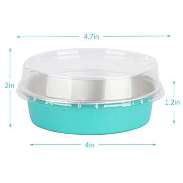 Beasea Mini Pie Pans with Lids - 50 Pack Disposable Cake Pans, 8 Oz Elegant Blue Aluminum Pie Pans f...