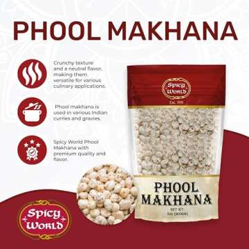 Spicy World Phool Makhana (Fox Nut/Popped Lotus Root Seed/Popped Water Lily Seeds) 200g (7oz) ~ Plai...