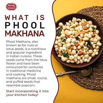 Spicy World Phool Makhana (Fox Nut/Popped Lotus Root Seed/Popped Water Lily Seeds) 200g (7oz) ~ Plain Raw Uncooked | ~ All Natural | Vegan | No Colors | Indian