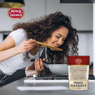 Spicy World Phool Makhana (Fox Nut/Popped Lotus Root Seed/Popped Water Lily Seeds) 200g (7oz) ~ Plain Raw Uncooked | ~ All Natural | Vegan | No Colors | Indian