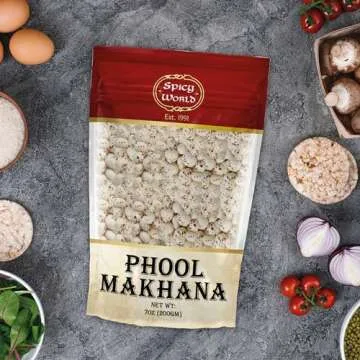 Spicy World Phool Makhana (Fox Nut/Popped Lotus Root Seed/Popped Water Lily Seeds) 200g (7oz) ~ Plain Raw Uncooked | ~ All Natural | Vegan | No Colors | Indian