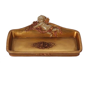 S-MANTIS Vintage Tray Antique Trinket Dish, Small Rectangular, Ring Holder With Cherub and Floral De...
