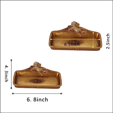 S-MANTIS Vintage Tray Antique Trinket Dish, Small Rectangular, Ring Holder With Cherub and Floral Design,Jewelry Or Cosmetics Makeup Storage Organizer,Gift,Aesthetic Room Decor (Ivory and Gold-Cherub)