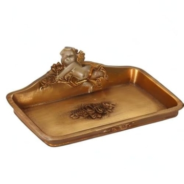 S-MANTIS Vintage Tray Antique Trinket Dish, Small Rectangular, Ring Holder With Cherub and Floral Design,Jewelry Or Cosmetics Makeup Storage Organizer,Gift,Aesthetic Room Decor (Ivory and Gold-Cherub)