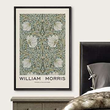 wall26 Framed Canvas Print Wall Art Pimpernel Flowers by William Morris Historic Cultural Illustrations Fine Art Traditional Scenic Colorful for Living Room, Bedroom, Office - 24"x36" Black
