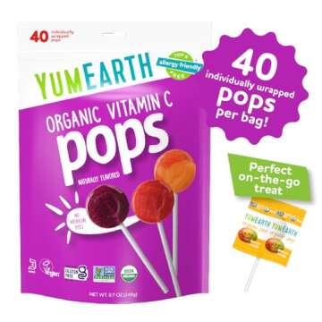 YumEarth Organic Vitamin C Pops Variety Pack, 40 Fruit Flavored Favorites Lollipops, Allergy Friendl...