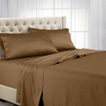 Royal Tradition Solid 600 Thread Count, 100-Percent Cotton Queen Bed Sheets Set (Taupe) Breathable, ...