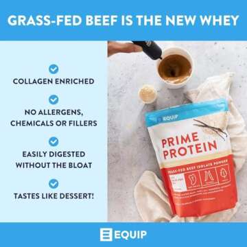 Equip Foods Chocolate Prime Protein Powder - Vanilla & Chocolate - Grass-Fed Isolate Beef Protein Powder - Paleo and Gluten Free Protein Powder - Helps Build and Repair Tissue, Gluten Free