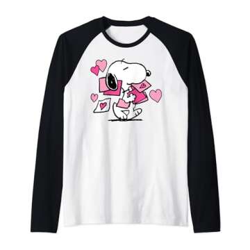 Peanuts Snoopy Valentine's Day Letters Raglan Baseball Tee