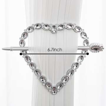 Silver Resin Circular Curtain Strap and Curtain Buckle Curtain Tiebacks Curtain Holdback Suitable for bedrooms (Set of 2) (Love Diamond)