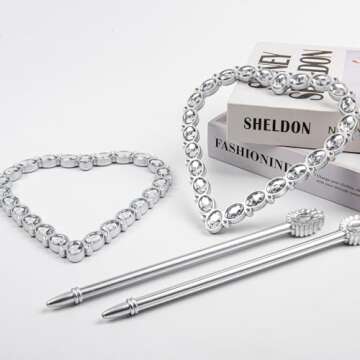 Silver Resin Circular Curtain Strap and Curtain Buckle Curtain Tiebacks Curtain Holdback Suitable for bedrooms (Set of 2) (Love Diamond)