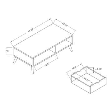 HOMES: Inside + Out Katalena Modern Mid-Century 1-Drawer Two-Tone Coffee Table with Dual-Sided Open Shelf Storage, 47", Gray and White