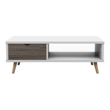 HOMES: Inside + Out Katalena Modern Mid-Century 1-Drawer Two-Tone Coffee Table with Dual-Sided Open Shelf Storage, 47", Gray and White