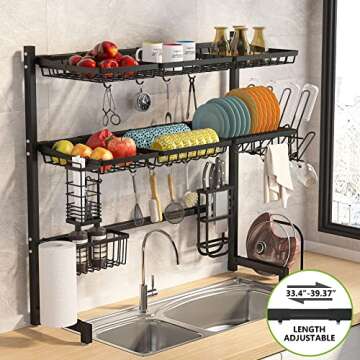 1Easylife Over The Sink Dish Drying Rack, Black 3 Tier Stainless Steel Large Dish Rack/Drainers for ...