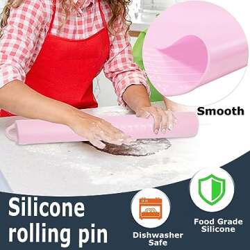 Rolling Pin Silicone Baking Pastry Mat Set,Pizza Dough Roller Baking Mat for Rolling Dough Non Slip ...