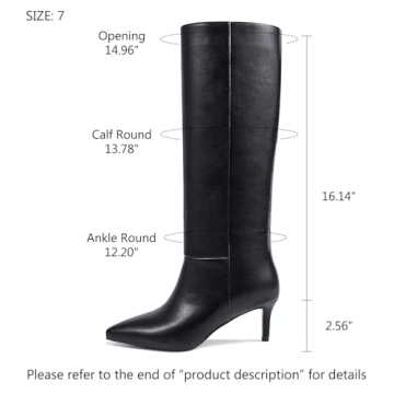wetkiss Black Knee High Boots for Women Knee High Kitten Heel Boots Stiletto Pointed Toe Knee High Boots Black Boots for Women Black Tall Boots Womens Long Boots Black Thigh High Wide Calf Boots