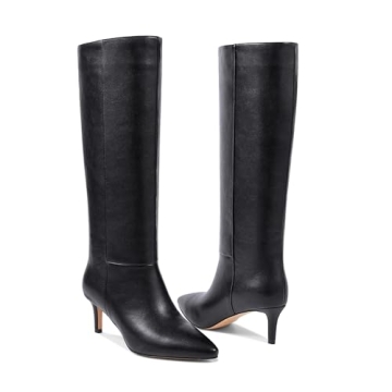 wetkiss Black Knee High Boots for Women Knee High Kitten Heel Boots Stiletto Pointed Toe Knee High Boots Black Boots for Women Black Tall Boots Womens Long Boots Black Thigh High Wide Calf Boots