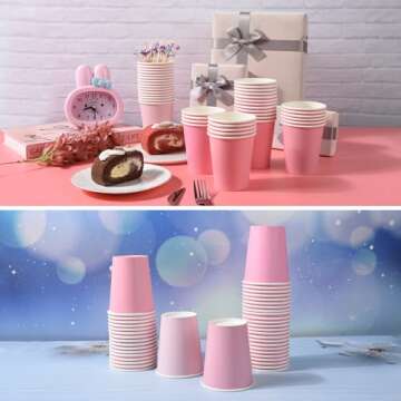 AimFun 100 Pcs Pink Paper Cups 9oz Gradient Pink Party Cups Disposable Coffee Cups Valentine's Day Beverage Drinking Cups for Coquette Bridal Shower Birthday Pink Bow Party Supplies