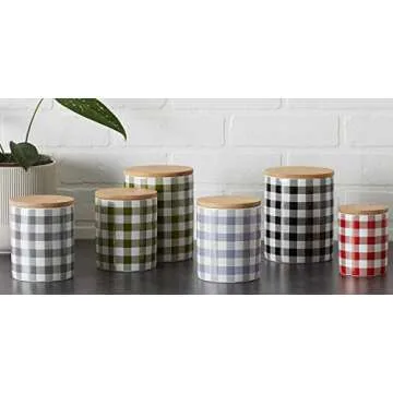 DII Ceramic Canister Sets for the Kitchen Food Safe Storage Containers with Lids, Large, Medium & Small, Buffalo Check, Gray & White, 3 Count