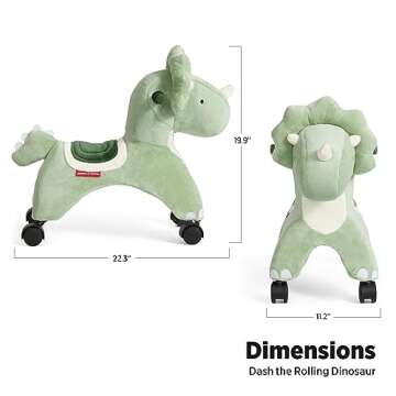 Radio Flyer Dash The Rolling Dinosaur, Ride On Toy for Toddlers Ages 1-3, Green Dinosaur Toy for Kids