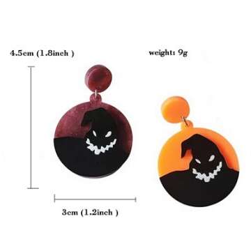 Halloween Theme Earrings Funny Acrylic Cartoon Pumpkin Ghost Skull Bat Dangle Earrings Creative Nightclub Spider Witch Jewelry for Women Halloween Costume Party Exaggeration Accessories-A purple ghost