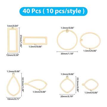 arricraft 40 Pcs Alloy Open Back Bezel Pendants, Including Rhombus/Teardrop/Ring/Rectangle Hollow Fr...