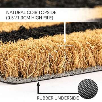 mDesign Rectangular Coir and Rubber Entryway Doormat with Natural Fibers for Indoor or Outdoor Use - Neutral Design - Stripe Design - Minimalistic - 36" x 22" - Natural/Black