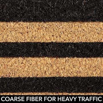 mDesign Rectangular Coir and Rubber Entryway Doormat with Natural Fibers for Indoor or Outdoor Use - Neutral Design - Stripe Design - Minimalistic - 36" x 22" - Natural/Black