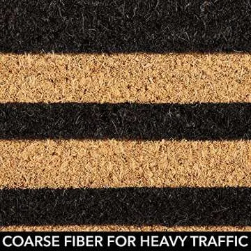 mDesign Rectangular Coir and Rubber Entryway Doormat with Natural Fibers for Indoor or Outdoor Use - Neutral Design - Stripe Design - Minimalistic - 36" x 22" - Natural/Black