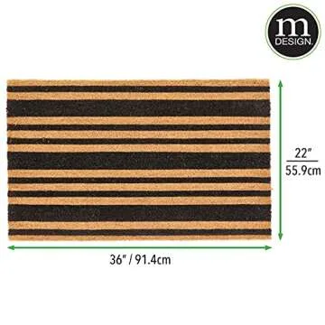 mDesign Rectangular Coir and Rubber Entryway Doormat with Natural Fibers for Indoor or Outdoor Use - Neutral Design - Stripe Design - Minimalistic - 36" x 22" - Natural/Black