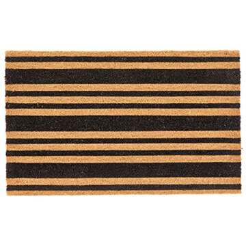 mDesign Rectangular Coir and Rubber Entryway Doormat with Natural Fibers for Indoor or Outdoor Use - Neutral Design - Stripe Design - Minimalistic - 36" x 22" - Natural/Black