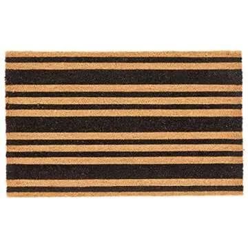 mDesign Rectangular Coir and Rubber Entryway Doormat with Natural Fibers for Indoor or Outdoor Use - Neutral Design - Stripe Design - Minimalistic - 36" x 22" - Natural/Black