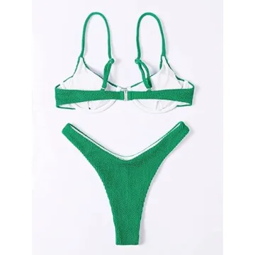 Stylish MakeMeChic Women's High Cut Bikini Set in Green