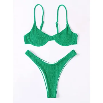 Stylish MakeMeChic Women's High Cut Bikini Set in Green